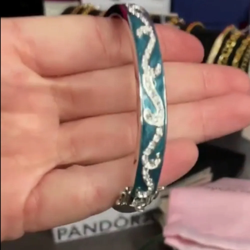 LAUREN G ADAMS TEAL BLUE ENAMEL  & SILVER ‎ BANGLE BRACELET $215 NWT
